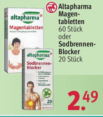 Rossmann Altapharma Magen-tabletten 60 Stück oder Sodbrennen-Blocker 20 Stück Angebot