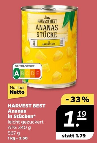 NETTO HARVEST BEST Ananas in Stücken 340 g 567 g Angebot