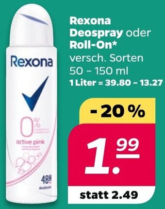 NETTO Rexona Deospray oder Roll-On 50-150 ml Angebot
