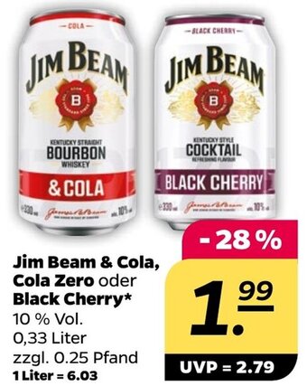 NETTO Jim Beam & Cola, Cola Zero oder Black Cherry 0,33 Liter Angebot