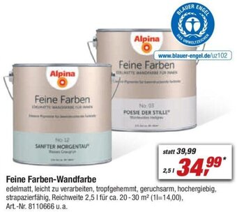 toom Baumarkt Alpina Feine Farben-Wandfarbe 2,5 L Angebot