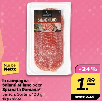 NETTO la campagna Salami Milano oder Spianata Romana 100 g Angebot