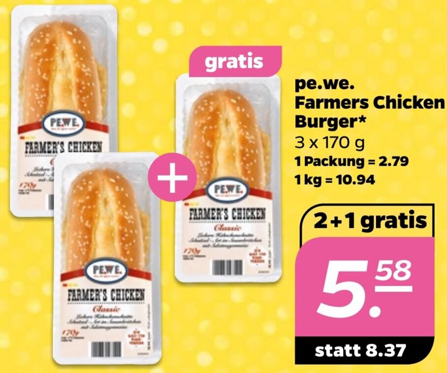pe.we. Farmers Chicken Burger 3x170 g Angebot bei NETTO