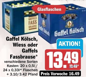 Hit Gaffel Kölsch, Wiess oder Gaffels Fassbrause 20x0,5 L/24x0,33 L Angebot