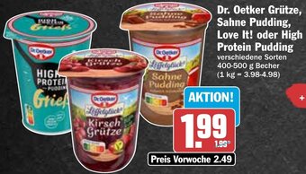 Hit Dr. Oetker Grütze, Sahne Pudding, Love It! oder High Protein Pudding 400-500 g Becher Angebot