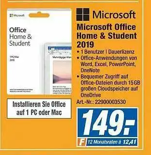 Expert Technomarkt Microsoft Office Home & Stufent 2019 Angebot