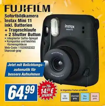 HEM Expert Fujifilm Sofortbildkamera Instax Mini 11 Ink. Batterien + Trageschlaufe + 2 Shutter Button Angebot