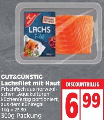 Edeka GUT&GÜNSTIG Lachsfilet mit Haut 300g Packung Angebot