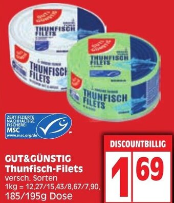 Edeka GUT&GÜNSTIG Thunfisch-Filets 185/195 g Dose Angebot