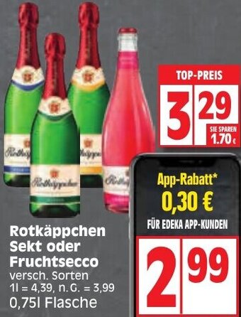 Edeka Rotkäppchen Sekt oder Fruchtsecco 0,75 L Flasche Angebot