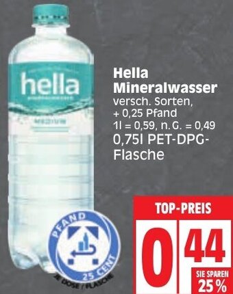 Edeka Hella Mineralwasser 0,75 L Angebot