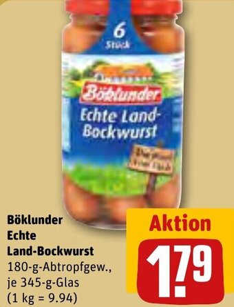 REWE Center Böklunder Echte Land-Bockwurst 345-g-Glas Angebot