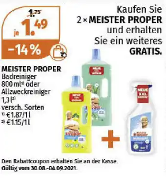 Müller Meister Proper Badreiniger 800ml oder Allzweckreiniger 1,3L Angebot