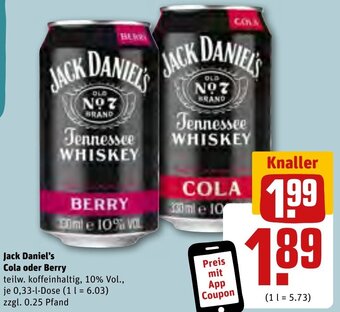 REWE Center Jack Daniel's Cola oder Berry 0,33 L Dose Angebot