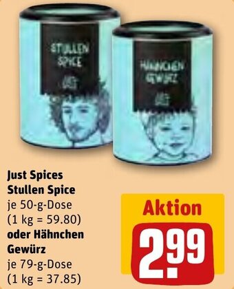 REWE Center Just Spices Stullen Spice 50-g-Dose oder Hähnchen Gewürz 79 g Dose Angebot