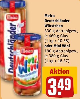 REWE Center Meica Deutschländer Würstchen 660 g Glas oder Mini Wini 380 g Glas Angebot