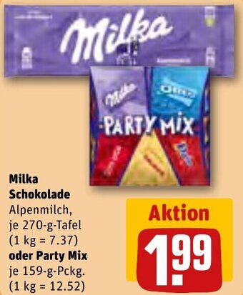 REWE Center Milka Schokolade 270-g-Tafel oder Party Mix 159-g-Pckg. Angebot