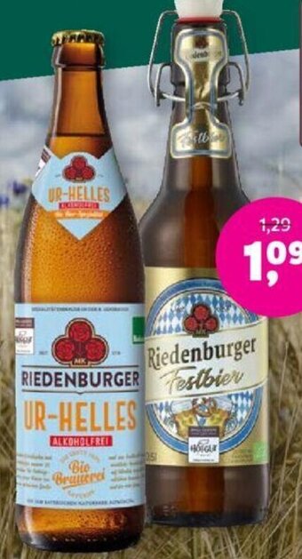 Denns BioMarkt Bioland RIEDENBURGER BRAUHAUS Bier oder Radler 0,5 L Angebot