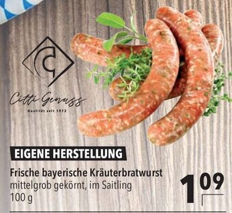 CITTI Markt Frische bayerische Kräuterbratwurst mittelgrob gekörnt, im Saitling 100 g Angebot