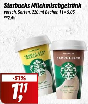 Simmel Starbucks Milchmischgetränk 220 ml Becher Angebot