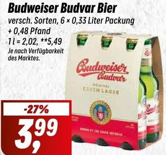 Simmel Budweiser Budvar Bier 6 x 0,33 Liter Packung Angebot