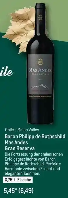 METRO Chile-maipo Valley Baron Philipp De Rothschild Mas Andes Gran Reserva Angebot