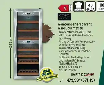 METRO Caso Weintemperierschrank Wine Gourmet 38 Angebot