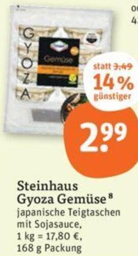 tegut Steinhaus Gyoza Gemüse 168 g Packung Angebot