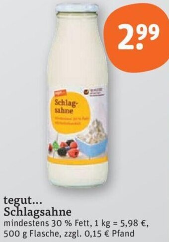 tegut tegut Schlagsahne 500 g Flasche Angebot