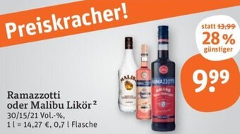 tegut Ramazzotti oder Malibu Likör 0,7 L Flasche Angebot