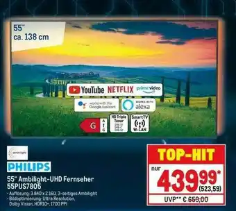 METRO Philips 55” Ambilight Uhd Fernseher 55PUS7805 Angebot