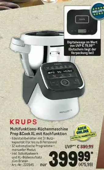 METRO Krups Multifunktions-küchenmaschine Prep 7cook Mit Kochtopfunktion Angebot