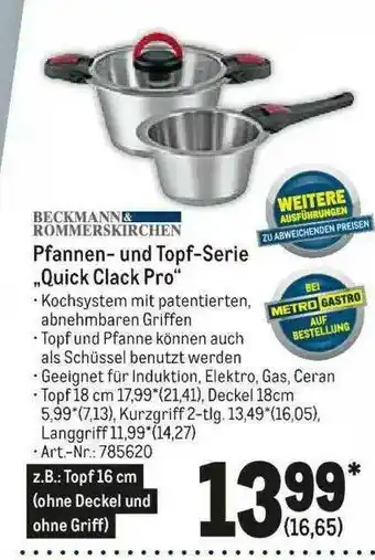 METRO Beckmann & Rommerskirschen Pfannen- Und Topf-serie „quick Clack Pro” Angebot