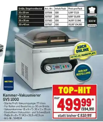 METRO Metro Professional Kammer-vakuumierer Gvs 1000 Angebot