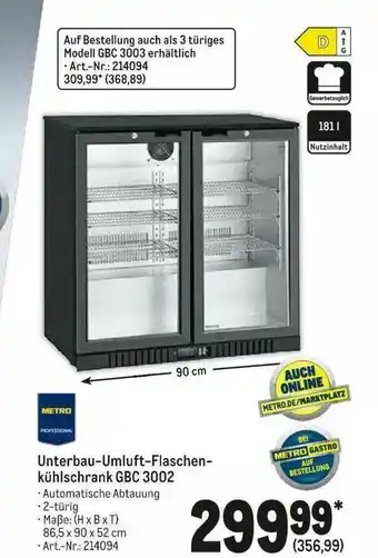 METRO Metro Professional Unterbau-umluft-flaschen-kühlschrank Gbc3002 Angebot