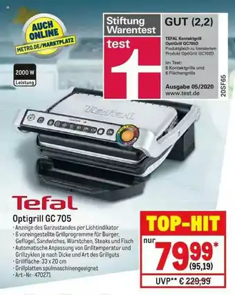 METRO Tefal Optigrill Gc 705 Angebot