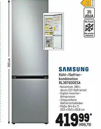 METRO Samsung Kühl- Gefrierkombination Rl38t600esa Angebot