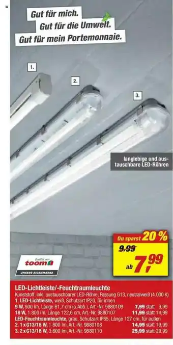 toom Baumarkt Led-lichtleiste Oder -feuchtraumleuchte Angebot