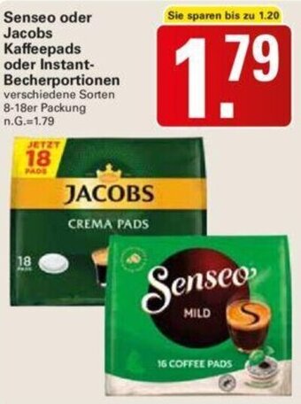 WEZ Senseo oder Jacobs Kaffeepads oder Instant-Becherportionen 8-18er Packung Angebot