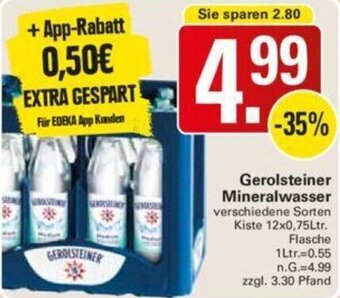 WEZ Gerolsteiner Mineralwasser Kiste 12x0,75Ltr. Flasche Angebot