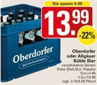 WEZ Oberdorfer oder Allgäuer Büble Bier Kiste 20x0,5Ltr. Flasche Angebot