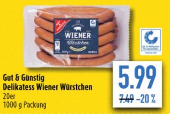 diska Gut & Günstig Delikatess Wiener Würstchen 1000 g Packung Angebot