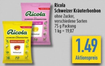 diska Ricola Schweizer Kräuterbonbon ohne Zucker, verschiedene Sorten 75 g Angebot
