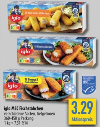 diska iglo MSC Fischstäbchen verschiedene Sorten, tiefgefroren 360-450 g Angebot