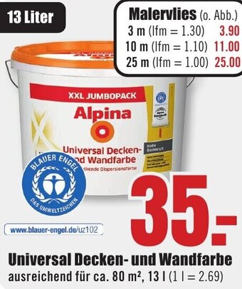 B1 Discount Baumarkt Alpina Universal Decken und Wandfarbe 13 L Angebot