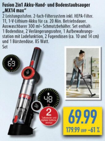 diska Clever Clean Fusion 2in1 Akku-Hand- und Bodenstaubsauger ,,MX14 max" Angebot