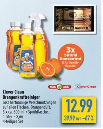 diska Clever Clean Orangenkraftreiniger 3*500ml Konzentrat & 1x Sprüh-flasche! Angebot