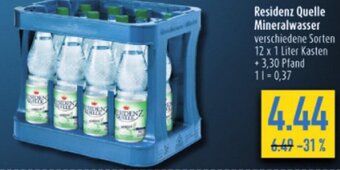 diska Residenz Quelle Mineralwasser verschiedene Sorten 12 x 1 Liter Angebot