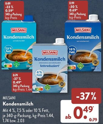 Aldi Süd MILSANI Kondensmilch 340 g-Packung Angebot