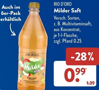 Aldi Süd RIO D'ORO Milder Saft 1 L Flasche Angebot